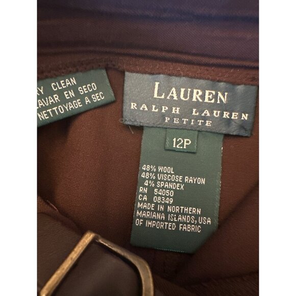 Lauren Ralph Lauren Brown Wool Blend Belted Petite Skirt 12P Equestrian - Picture 5 of 6